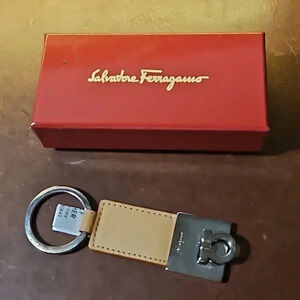 Salvatore Ferragamo Tan and Silver Key Holder